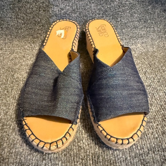 Franco Sarto Sandals Womens 8 Denim Espadrille Wedge Slip On Casual Classy - Picture 2 of 7